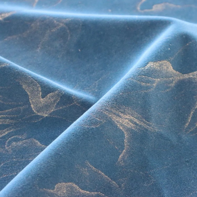Gold Foil Printed Matte Velvet Upholstery Fabric factory